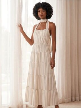 Stripped Scarf Maxi Sun Dress in Cream